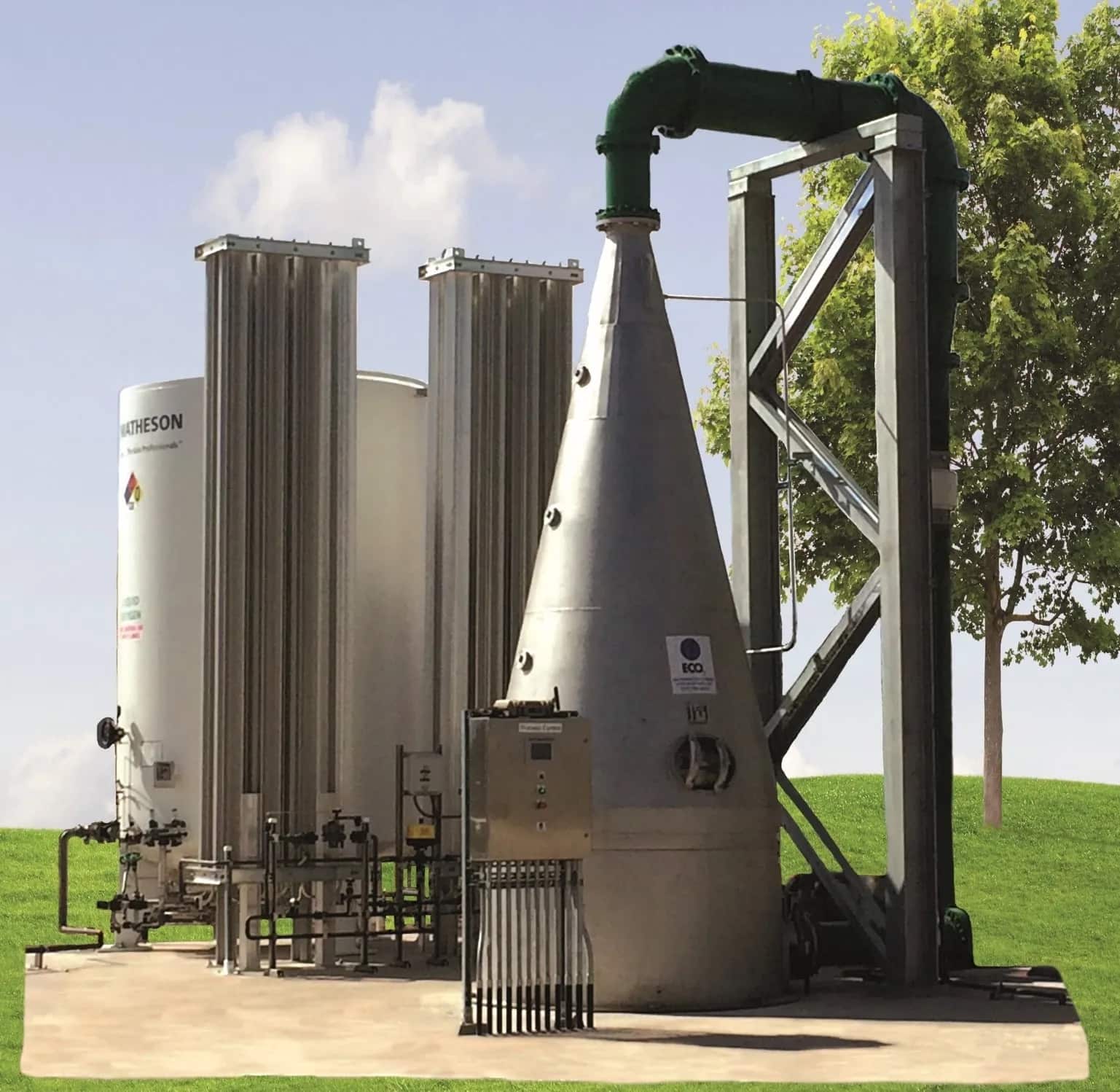 Packaged Superoxygenation skid with liquid oxygen storage tank and on-site oxygen generation columns